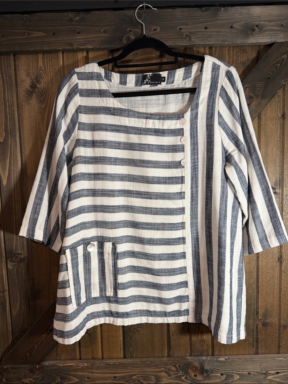 Striped Linen Blend Tunic Top - Navy and White